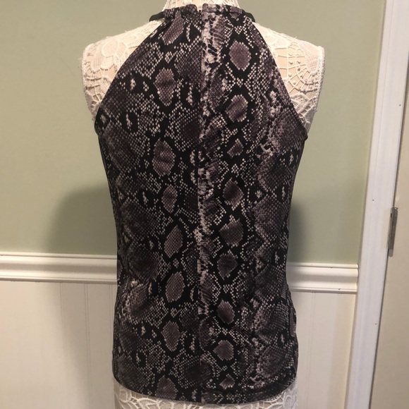 90s y2k VTG Michael Kors Gray Snake/Python Sleeveless Halter Top Leather Trim - Picture 6 of 8